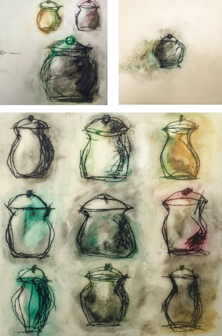 Skizzen von Gefäß mit Deckel