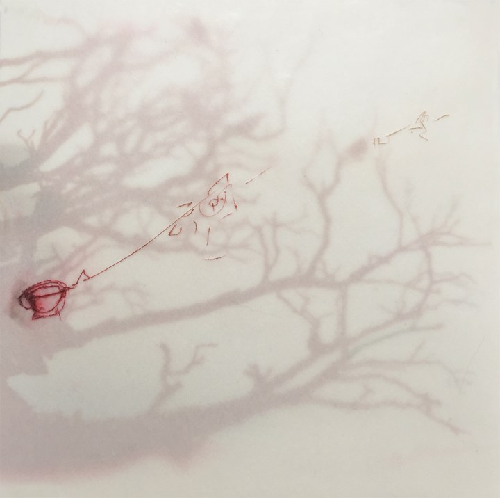 rote Bäume, rote Teetasse, Skizze